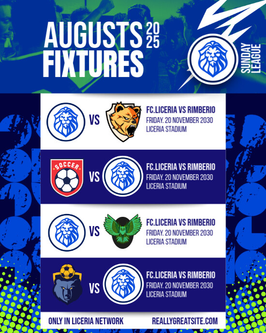 Blue and Neon Green Sports Match Schedule Instagram Post template