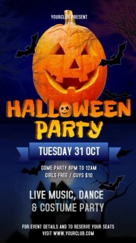 Blue and Orange Halloween Portrait Digital Display Video template