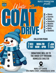 Blue and Orange Joyful Snowman Winter Coat Drive Flyer (us Letter) Pamflet (Letter AS) template
