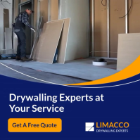 Blue and Orange Professional Drywall Installation Service Instagram Post template