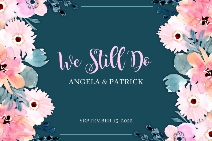 Blue and Pink Flower Renewal Of Wedding Vows Cartaz template