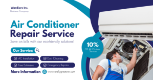 Blue and Purple Modern Air Conditioner Repair Service Facebook Ad Facebook-Anzeige template