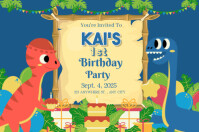 Blue and Red Dinosaur Birthday Party Poster Template