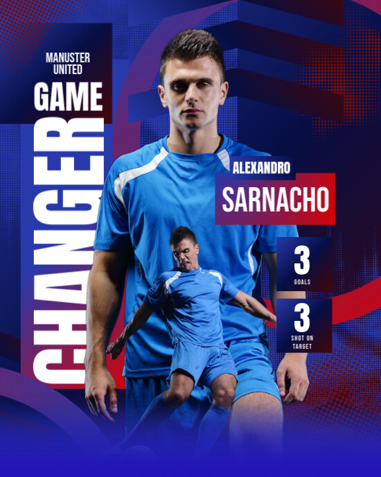 Blue and Red Gradient Football Player Statistic Instagram Post template
