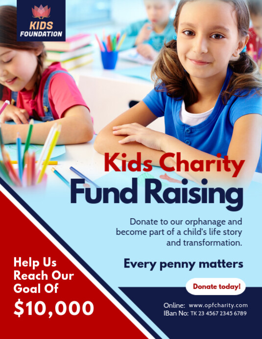 Blue and Red Kids Orphanage Fundraising Flyer Template | PosterMyWall