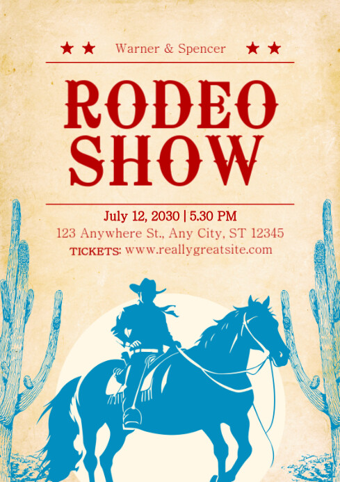 Free Rodeo Template.pdf blue and red vintage illustrative rodeo show Template | PosterMyWall