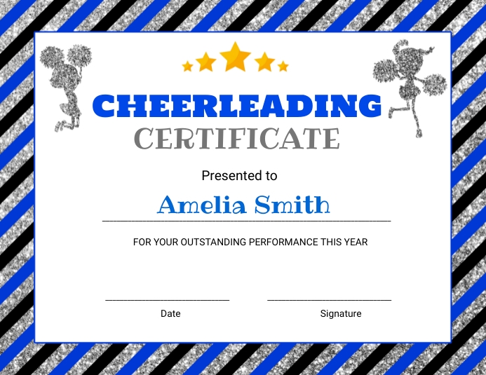Blue and silver cheerleading certificate Template PosterMyWall