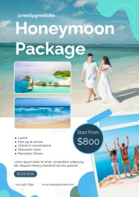 Blue and White Aesthetic Honeymoon Package Poster A3 template