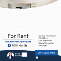 Blue and White Apartment For Rent Template – Real Estate Rental Promotion Publicação no Instagram