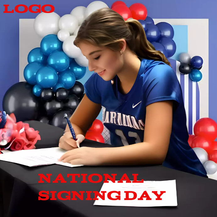 Blue and white background on National signing Template | PosterMyWall