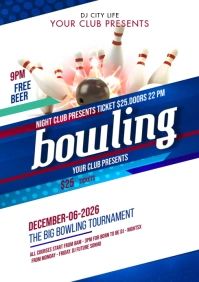 Blue and White Bowling Tournament Flyer A4 Te template