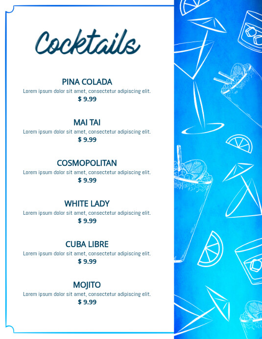 Blue Cocktail Menu Template | PosterMyWall
