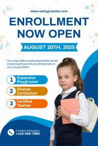 Blue and White Colourful School Enrollment Poster template