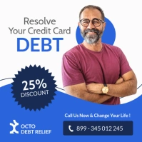 blue and white debt relief advertising instagram post template 2025 2026 2027 2028 2029 2030