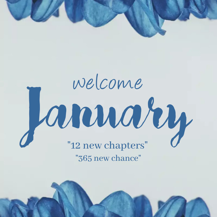 January Blue Design Blue and white Hello january instagram post Template | PosterMyWall