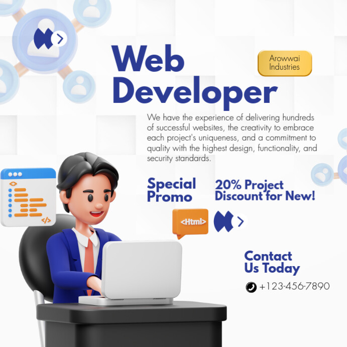 Plantilla de Blue and White Illustrated Web Developer LinkedIn Post ...