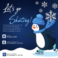 Blue and White Illustration Ice Skating Instagram Post template