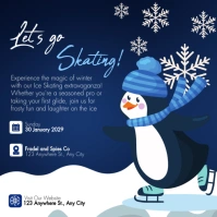 Blue and White Illustration Ice Skating Instagram Post template