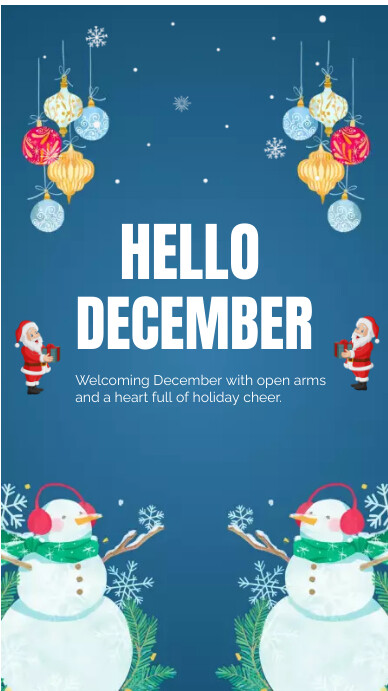 Hello December Inclusive Copy of Blue And White Illustrative Hello December | PosterMyWall