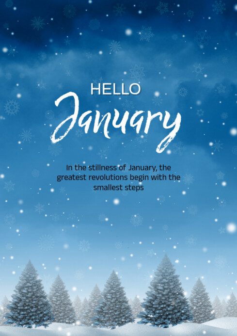 January Blue Design Blue and White Illustrative Natural Hello Winter Season January Month ...