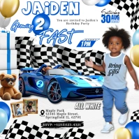 Blue and White Maximalist 2 Year Old Birthday Party Invitation Instagram Post template