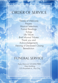 Memorial Service Program Layout Blue and White Memorial Service Program Template | PosterMyWall