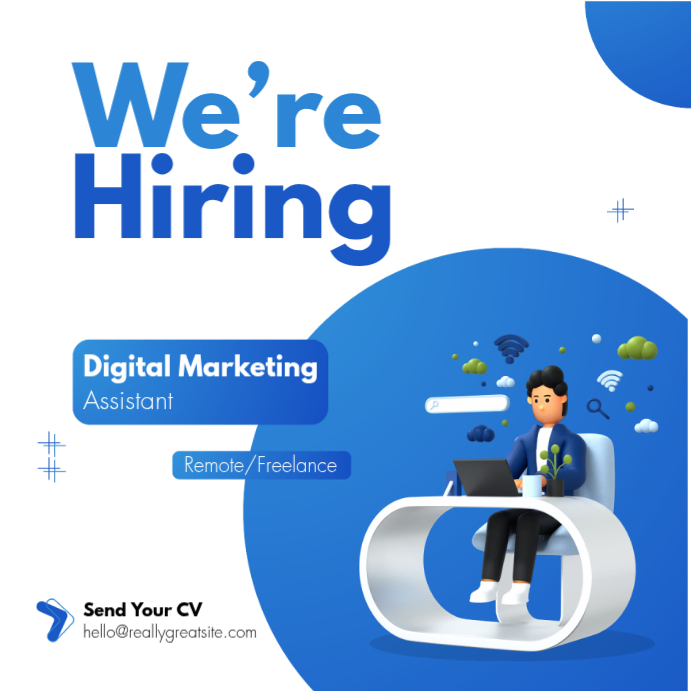 Blue and White Modern 3D We're Hiring LinkedIn Post Template | PosterMyWall