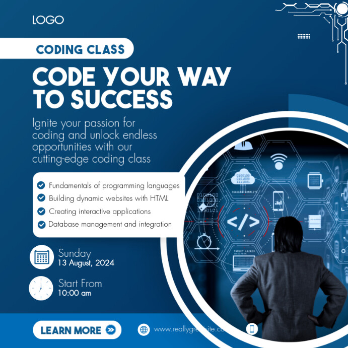 Blue And White Modern Coding Class Instagram Post Template | PosterMyWall