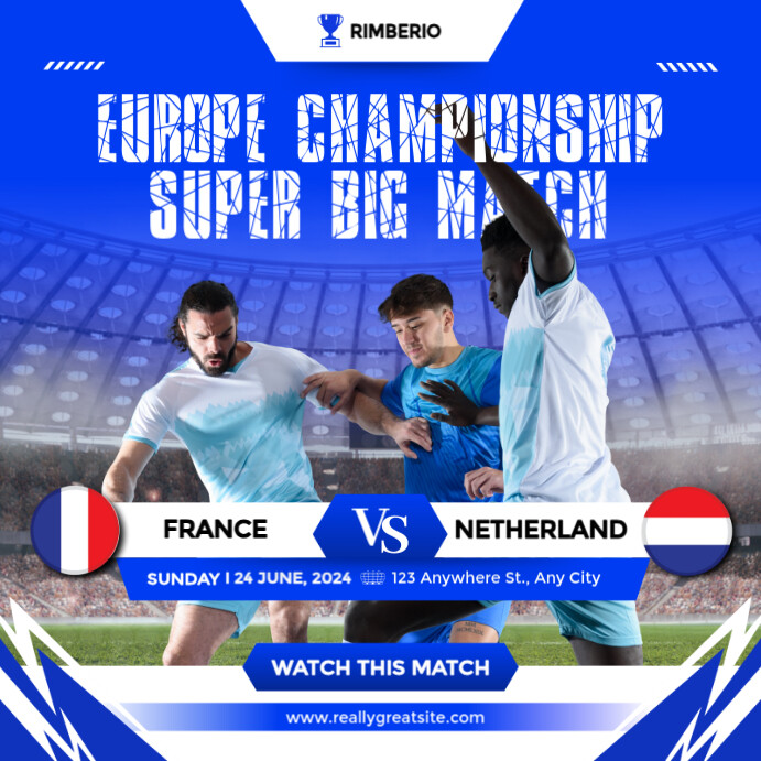 Blue And White Modern Europe Championship Super Big Match Instagram Post template