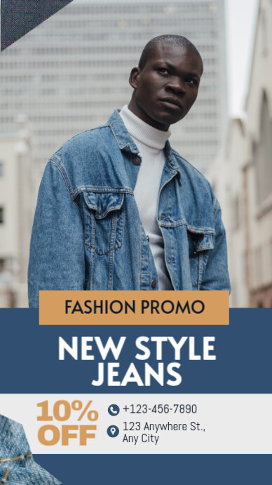 Blue and White Modern Geometric Jeans Fashion Sale and Discount Instagram Story template