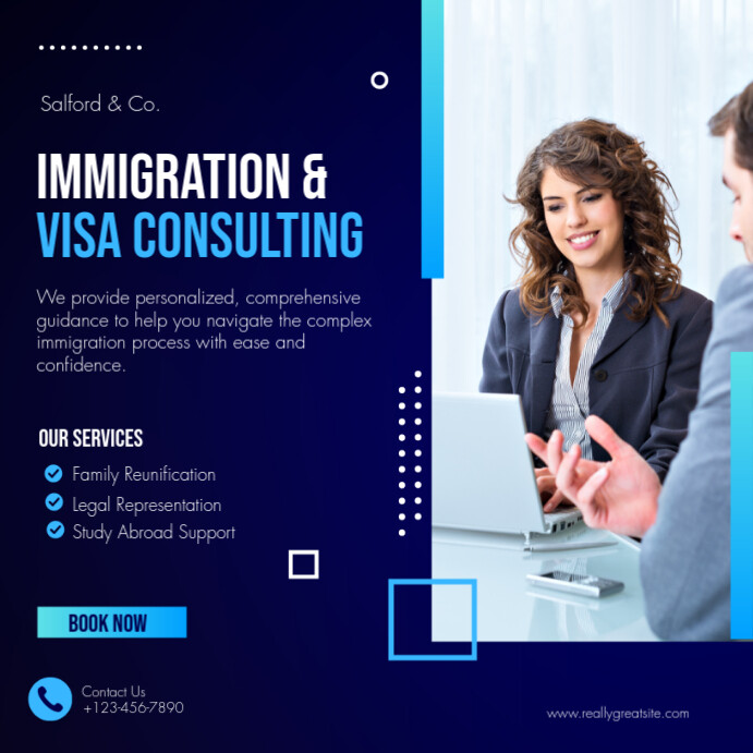 Blue And White Modern Immigration And Visa Consulting Instagram Post ...