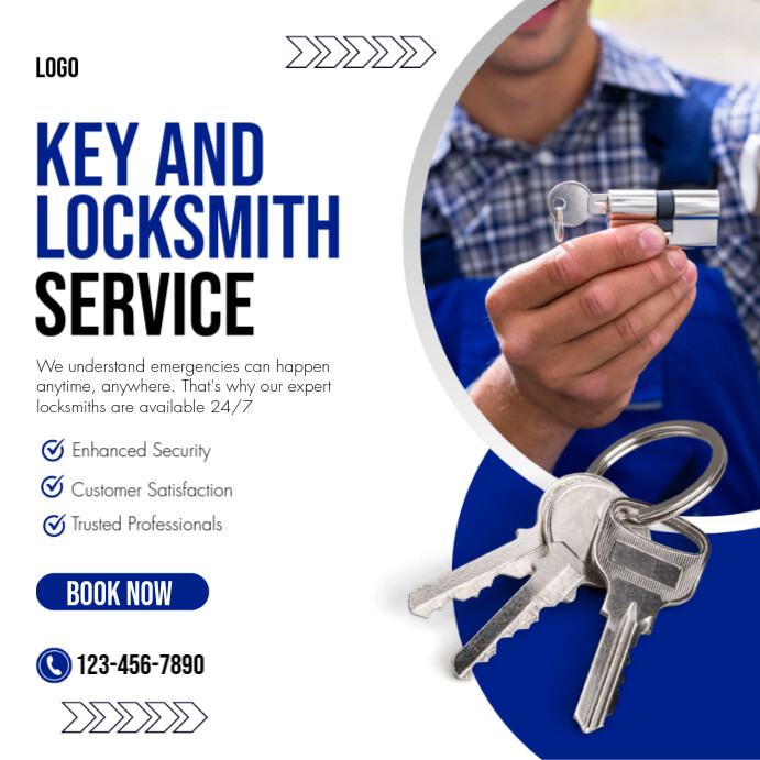 Blue And White Modern Key And Locksmith Service Instagram Post Template ...