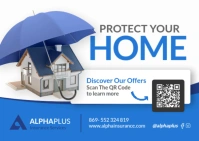 blue and white modern minimal professional Home Insurance ads | Modern Real Estate Postcard design template