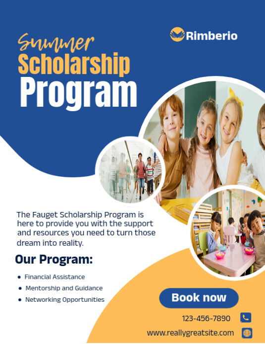 Blue and White Modern Summer Scholarship Program Flyer Pamflet (VSA Brief) template