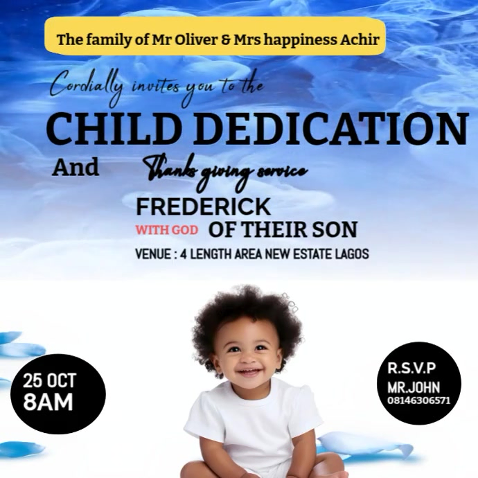 Blue and White Professional Child Dedication And Thanksgiving Invite ...