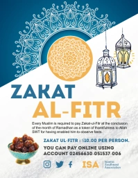 Blue and white zakat collection flyer template