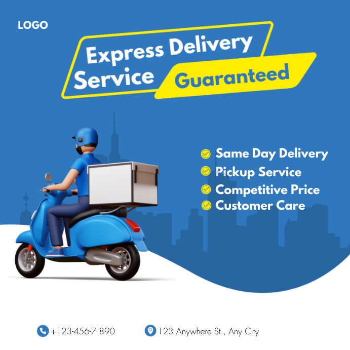 Blue And Yellow 3D Illustration Delivery Serv Template | PosterMyWall