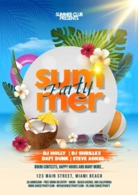 Blue and Yellow 3d Summer Flyer A4 template