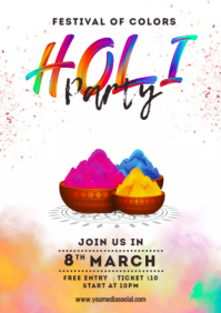 Blue And Yellow Abstract Holi Festival Party A2 template