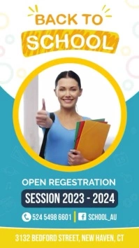blue and yellow back to school poster 数字显示屏 (9:16) template