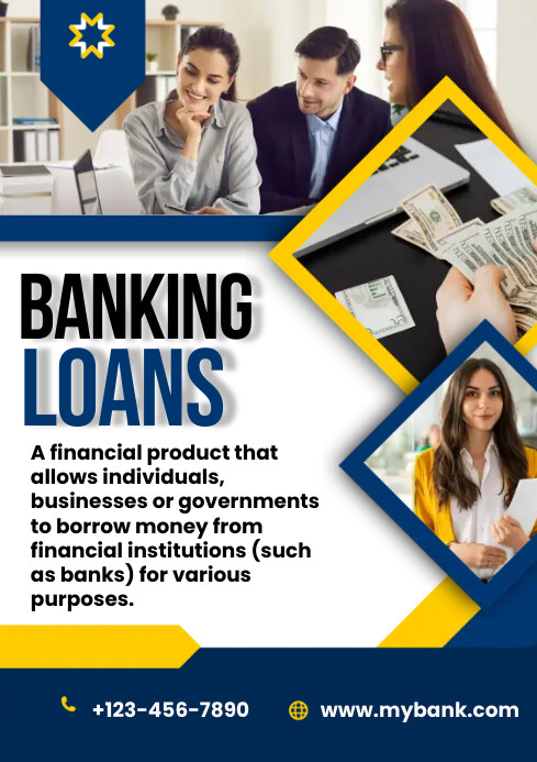 Blue and yellow bank loan poster A3 Template | PosterMyWall