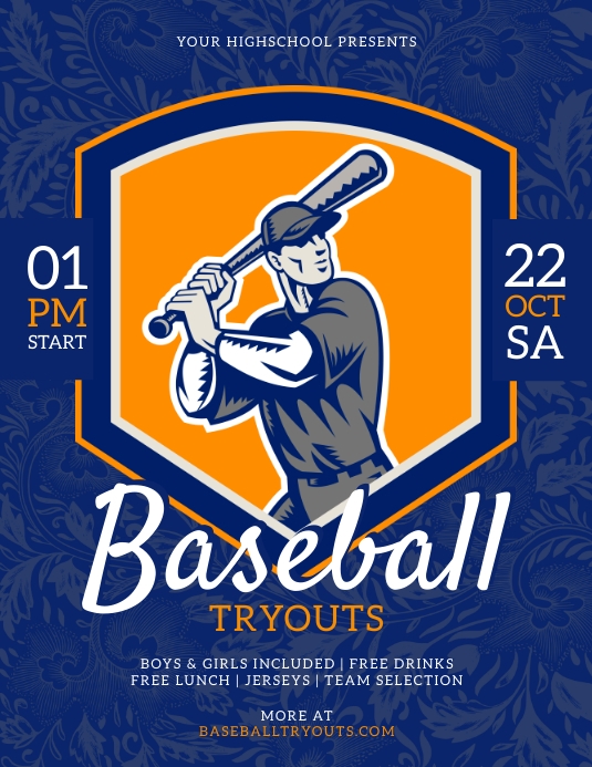 Blue and yellow baseball flyer Template PosterMyWall