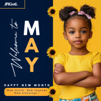 Blue and yellow Editable 3d hello may happy new month motivational quote post Instagram-opslag template