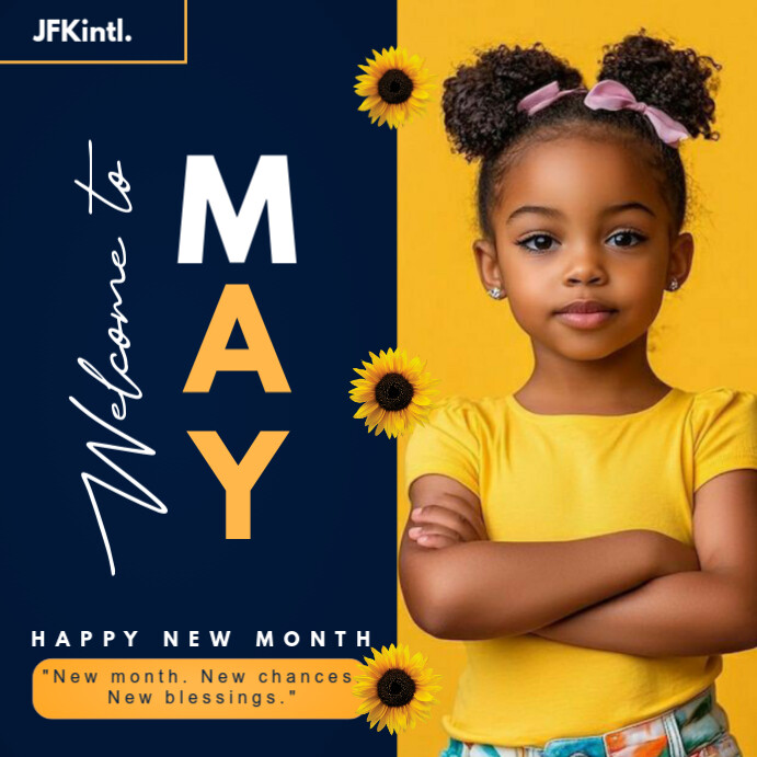 Blue and yellow Editable 3d hello may happy new month motivational quote post Iphosti le-Instagram template