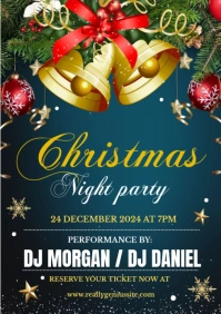 Blue and Yellow Festive Christmas Night Party Poster A3 template
