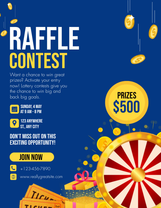 Modèle Blue And Yellow Illustrated Raffle Contest Fl | PosterMyWall
