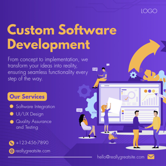 Blue And Yellow Illustration Custom Software Template | PosterMyWall
