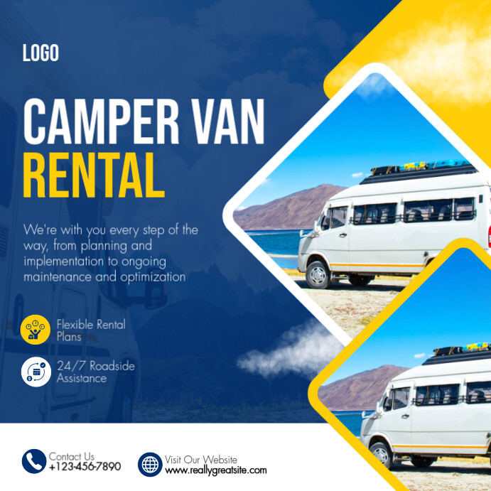 Copy of Blue and Yellow Modern Camper Van Rental Inst | PosterMyWall