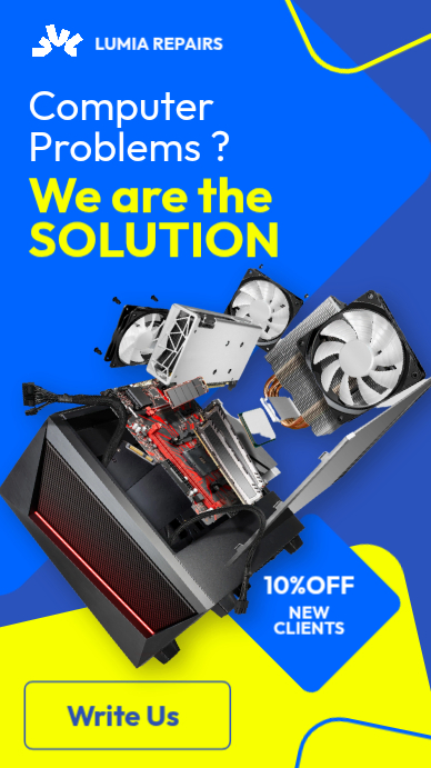 Plantilla de Blue and Yellow Modern Computer Repair Service Flyer with ...