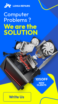 Blue and Yellow Modern Computer Repair Service Flyer with 3D PC Components Instagram Story template